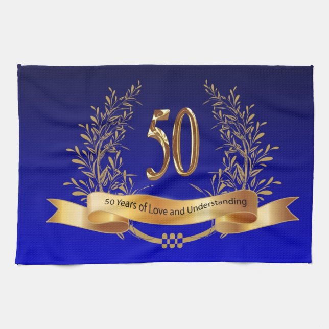 Elegant 50th Wedding Anniversary Gifts Kitchen Towel (Horizontal)
