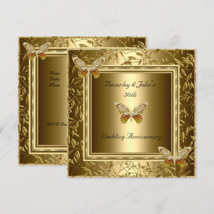 Elegant 50th Wedding Anniversary Gold Butterfly Invitation