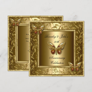 Elegant 50th Wedding Anniversary Gold Butterfly Invitation