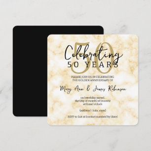 Elegant 50th Wedding Anniversary Gold Marble  Invitation