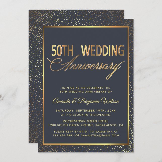 Elegant 50th Wedding Anniversary Invitation (Front/Back)