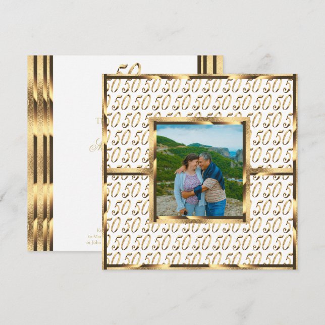 Elegant 50th Wedding Anniversary Invitation Gold (Front/Back)