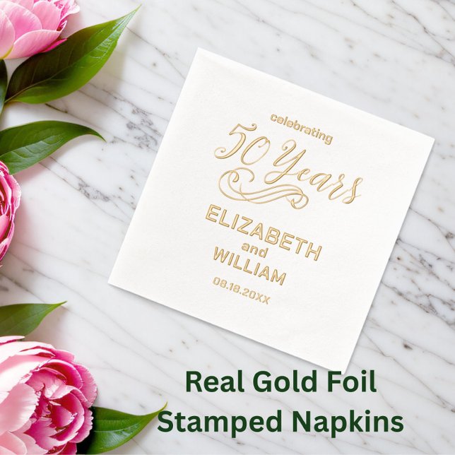 Elegant 50th Wedding Anniversary Real Gold Foil Napkins (Creator Uploaded)