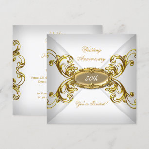 Elegant  50th Wedding Anniversary White Gold Invitation