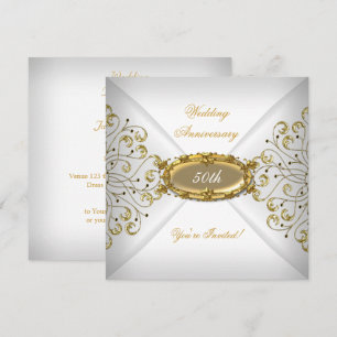 Elegant  50th Wedding Anniversary White Gold Invitation