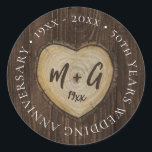 Elegant 50th Wedding Anniversary Wood Classic Round Sticker<br><div class="desc">Elegant 50th Wedding Anniversary Wood Classic Round Sticker. Matching items available.</div>