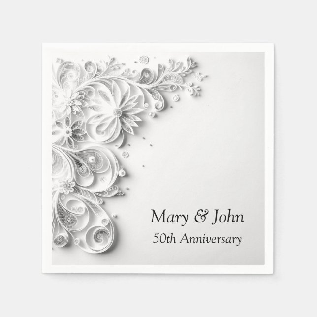 Elegant 50th Wedding Paper Quilling Design Napkin (Front)