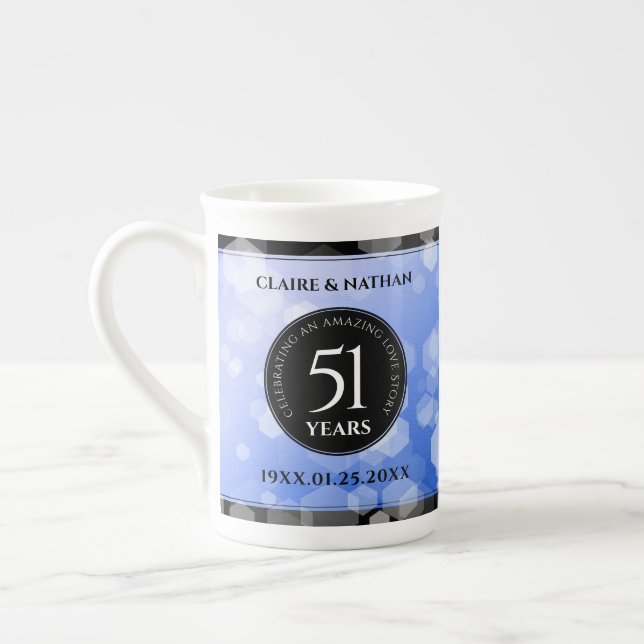 Elegant 51st Sapphire Wedding Anniversary Bone China Mug (Left)