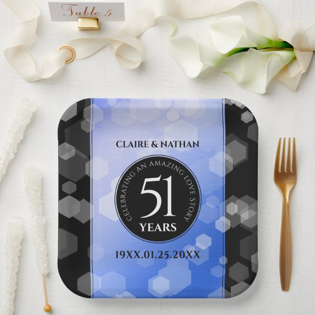 Elegant 51st Sapphire Wedding Anniversary Paper Plate (Wedding)