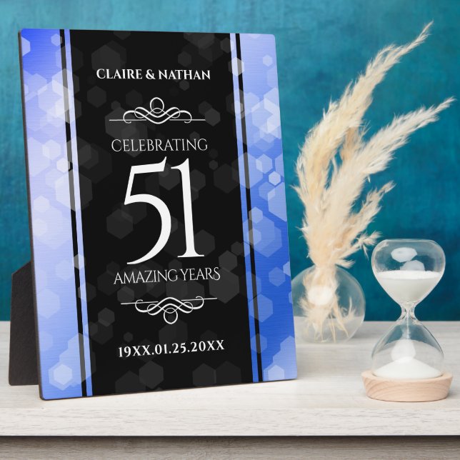Elegant 51st Sapphire Wedding Anniversary Plaque (Side)