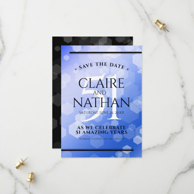 Elegant 51st Sapphire Wedding Anniversary Save The Date (Front/Back In Situ)
