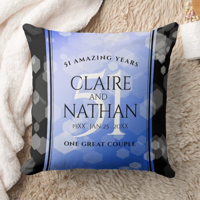Elegant 51st Sapphire Wedding Anniversary Throw Pillow (Blanket)