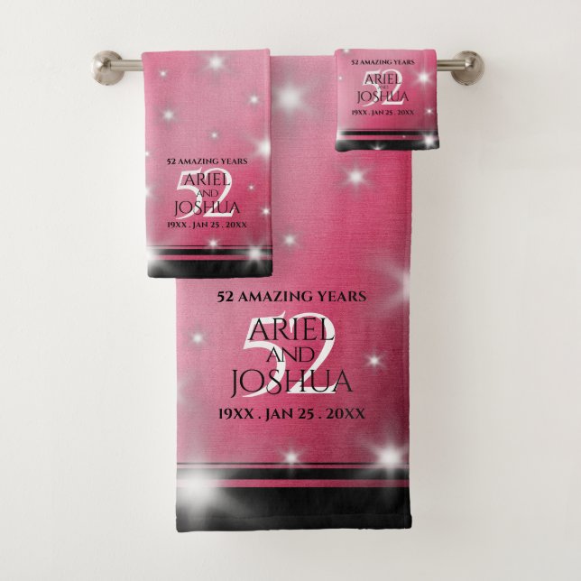 Elegant 52nd Star Ruby Wedding Anniversary Bath Towel Set (Insitu)
