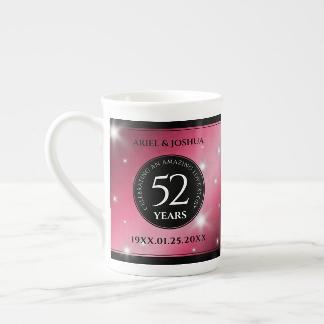 Elegant 52nd Star Ruby Wedding Anniversary Bone China Mug (Left)