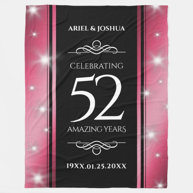 Elegant 52nd Star Ruby Wedding Anniversary Fleece Blanket (Front)