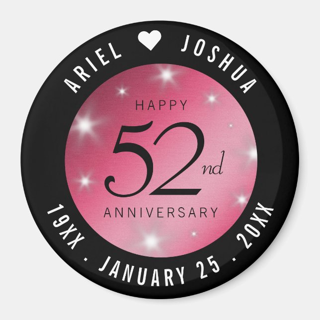 Elegant 52nd Star Ruby Wedding Anniversary Magnet (Front)