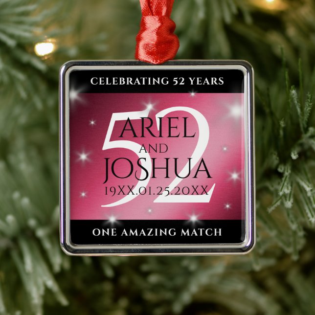 Elegant 52nd Star Ruby Wedding Anniversary Metal Ornament (Tree)