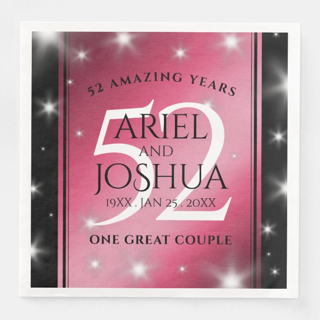 Elegant 52nd Star Ruby Wedding Anniversary Napkin (Front)