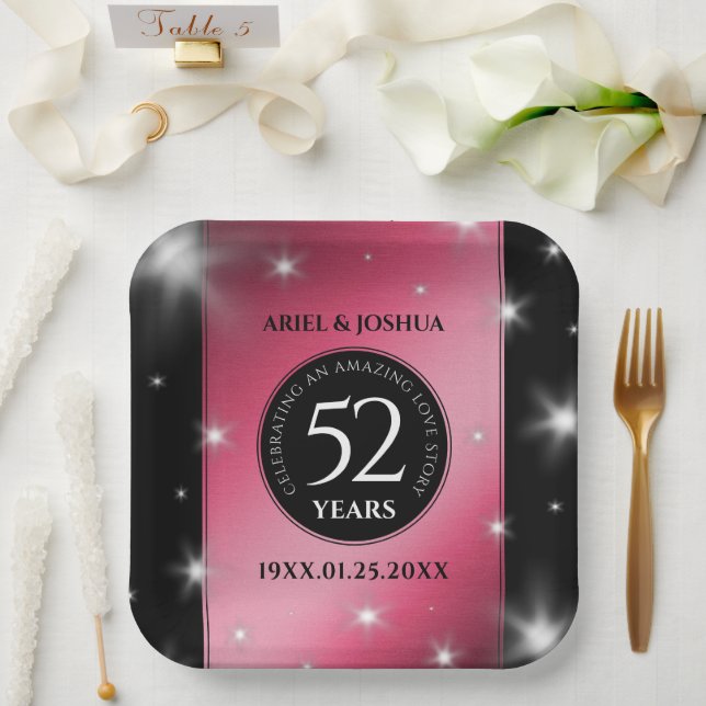 Elegant 52nd Star Ruby Wedding Anniversary Paper Plate (Wedding)