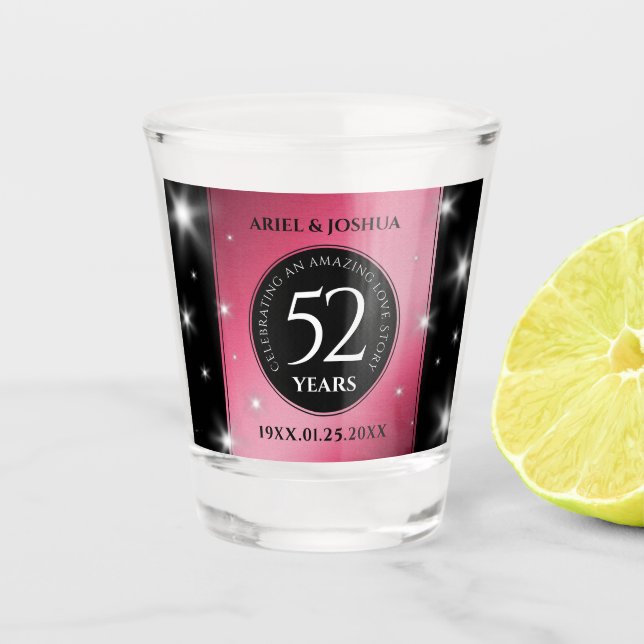 Elegant 52nd Star Ruby Wedding Anniversary Shot Glass (Front)