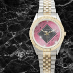 Elegant 52nd Star Ruby Wedding Anniversary Watch<br><div class="desc">Celebrate the 52nd star ruby wedding anniversary and a love that stands the test of time with this stylish watch! Elegant black and white lettering with stylized stars twinkling on a rubine red background add a memorable touch for this special occasion and extraordinary milestone. Personalize with couple's names and dates...</div>