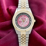 Elegant 52nd Star Ruby Wedding Anniversary Watch<br><div class="desc">Celebrate the 52nd star ruby wedding anniversary with this commemorative watch! Elegant lettering with stylized stars twinkling on a rubine red background add a memorable touch for this special occasion and extraordinary milestone. Customize with couple's names, dates of marriage, and congratulatory messages. Design © W.H. Sim. See more at zazzle.com/expressionsoccasions...</div>
