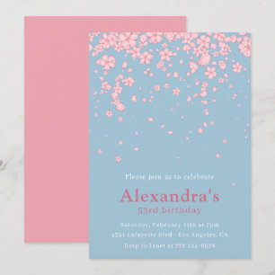 Elegant 53rd birthday invitations Floral Pink Blue