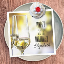 Elegant 55th Birthday Gold Bokeh Wine Glass Party