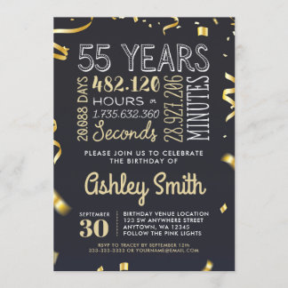 Elegant 55th Birthday Invitation Gold Glitter
