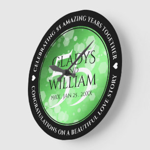 Elegant 55th Emerald Wedding Anniversary Large Clock