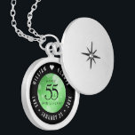 Elegant 55th Emerald Wedding Anniversary Locket Necklace<br><div class="desc">Commemorate the 55th wedding anniversary with this elegant locket! Elegant black serif and sans serif lettering with hexagonal confetti on an emerald green background add a memorable touch for this special occasion and extraordinary milestone. Customize with the happy couple's names, and dates for their emerald anniversary. Design © W.H. Sim,...</div>