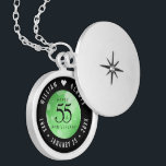 Elegant 55th Emerald Wedding Anniversary Locket Necklace<br><div class="desc">Commemorate the 55th wedding anniversary with this elegant locket! Elegant black serif and sans serif lettering with hexagonal confetti on an emerald green background add a memorable touch for this special occasion and extraordinary milestone. Customize with the happy couple's names, and dates for their emerald anniversary. Design © W.H. Sim,...</div>