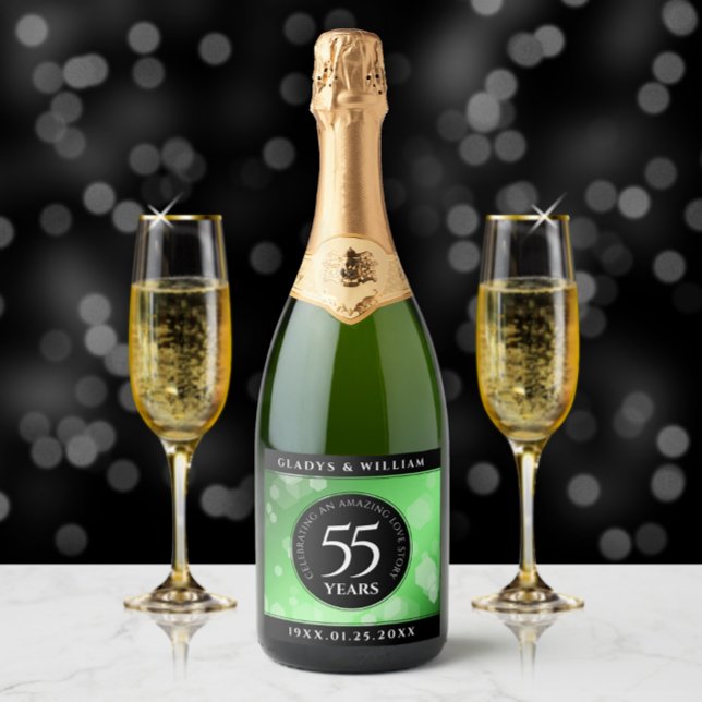 Elegant 55th Emerald Wedding Anniversary Sparkling Wine Label (Creator Uploaded)