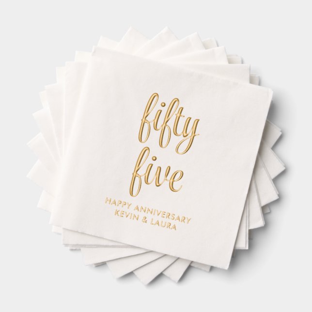 Elegant 55th Wedding Anniversary Gold Foil Napkins (Insitu (Stacked))