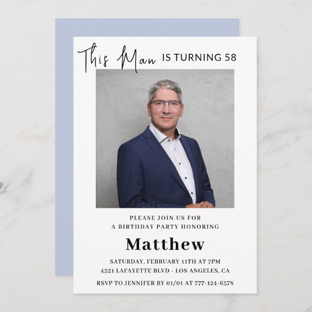Elegant 58th birthday invitations Men Photo (Front/Back)
