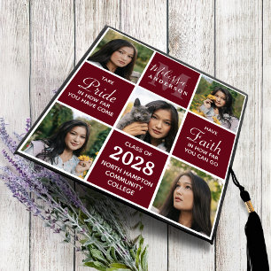 Elegant 5 Photo Collage Monogram Inspirational  Graduation Cap Topper