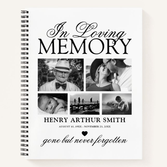 Elegant 5 Photo In Loving Memory Guest Book (Front)