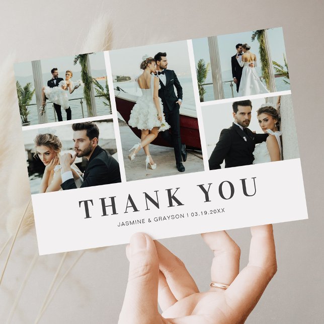 Elegant 5 Photo Wedding Thank You Card (Creator Uploaded)