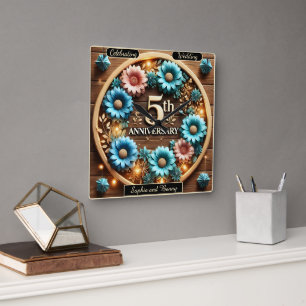 Elegant 5th Anniversary celebrates Square Wall Clock