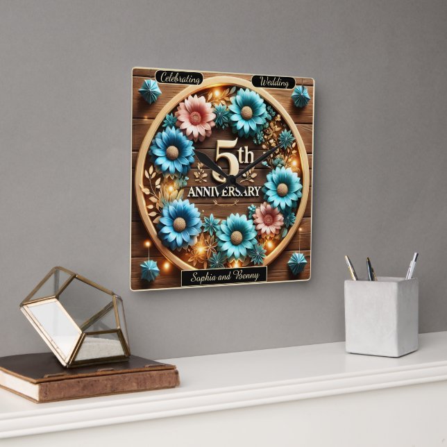 Elegant 5th Anniversary celebrates  Square Wall Clock (Office)