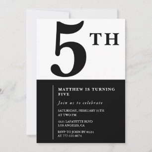 Elegant 5th birthday invitation Black Chic Modern