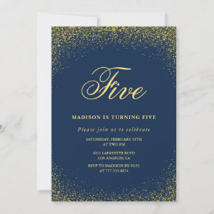 Elegant 5th birthday invitation Gold Navy Glam