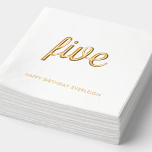 Elegant 5th Birthday Modern Gold Foil Napkins
