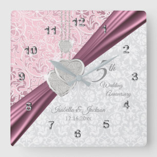 Elegant 5th Pink Wedding Anniversary Keepsake Square Wall Clock
