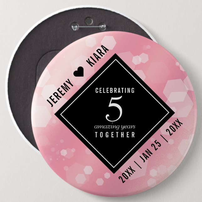 Elegant 5th Rose Quartz Wedding Anniversary 6 Inch Round Button (Front & Back)