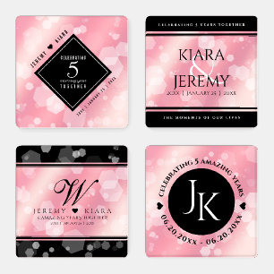 Elegant 5th Rose Quartz Wedding Anniversary Coaster Set
