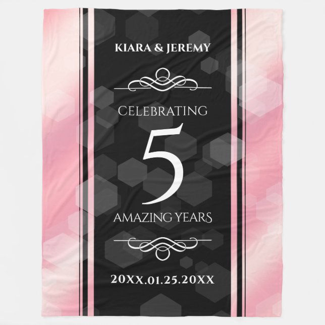 Elegant 5th Rose Quartz Wedding Anniversary Fleece Blanket (Front)