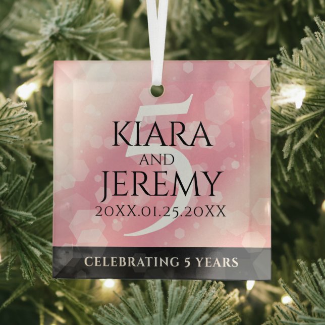 Elegant 5th Rose Quartz Wedding Anniversary Glass Ornament (Insitu)