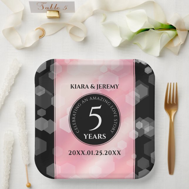 Elegant 5th Rose Quartz Wedding Anniversary Paper Plate (Wedding)