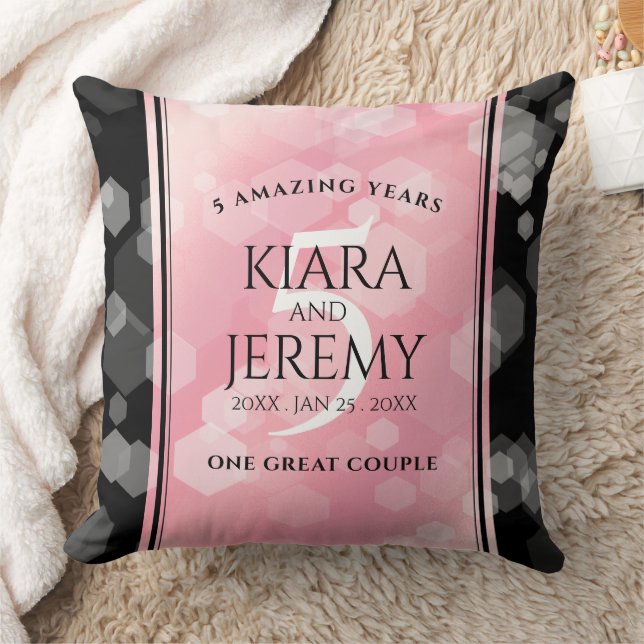 Elegant 5th Rose Quartz Wedding Anniversary Throw Pillow (Blanket)